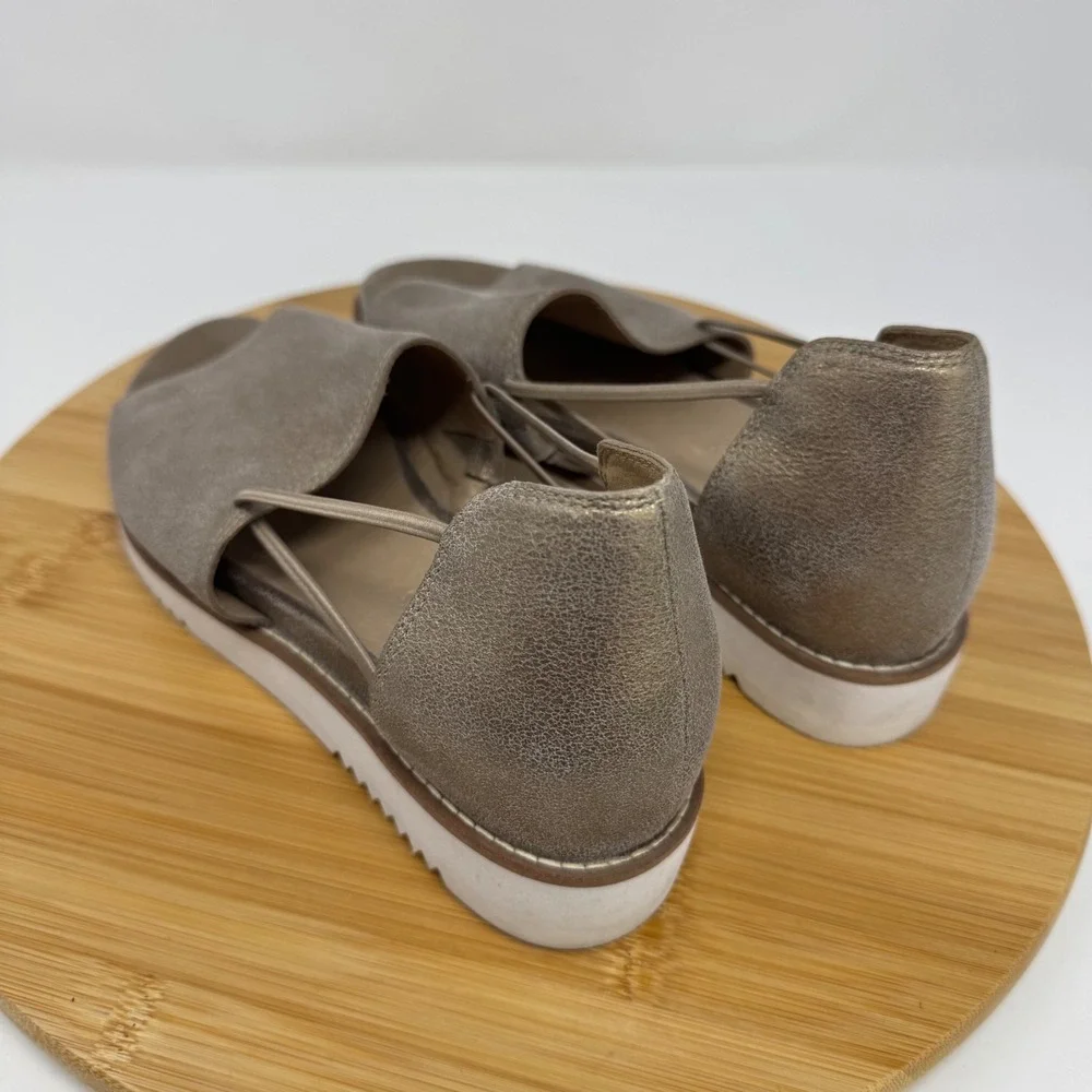 Eileen Fisher‎ Gold Metallic Leather Platform Sandals Cutout 6.5 Open Toe Slides